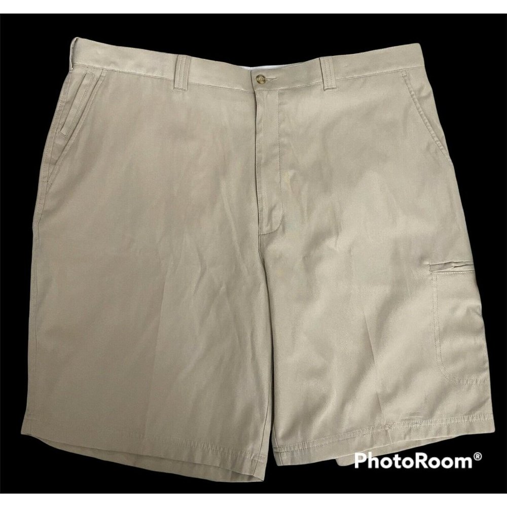 PGA Tour Mens 42 Tan Khaki Golf Shorts Pockets Casual Soft Flat Front